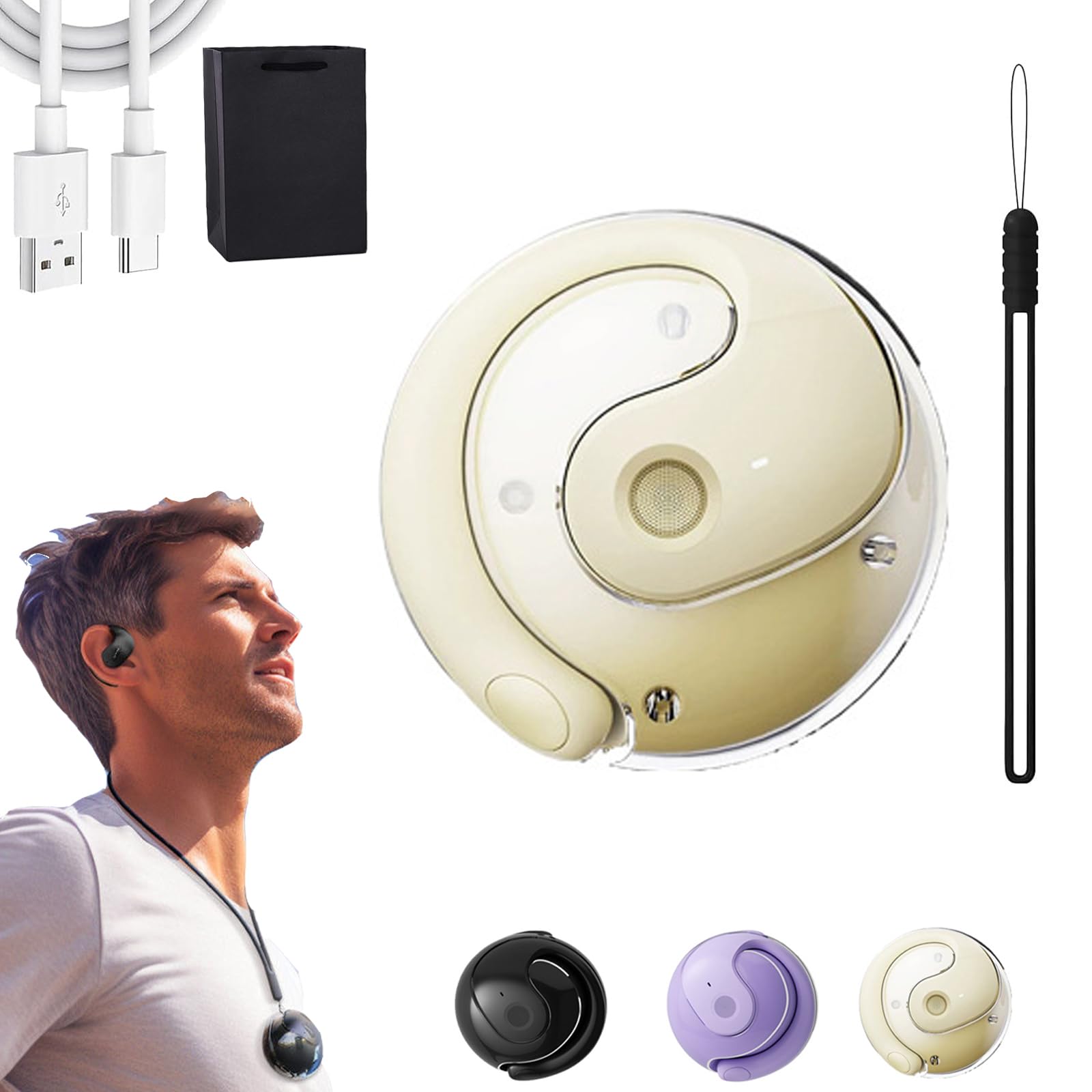 HNTKGME HY-T26 Pro Language Translator, Translation Earbuds, Supports Over 75 Different Languages, Portable Wireless Bluetooth Translator Device, Real Time Playing Music and Phone Call (Beige)