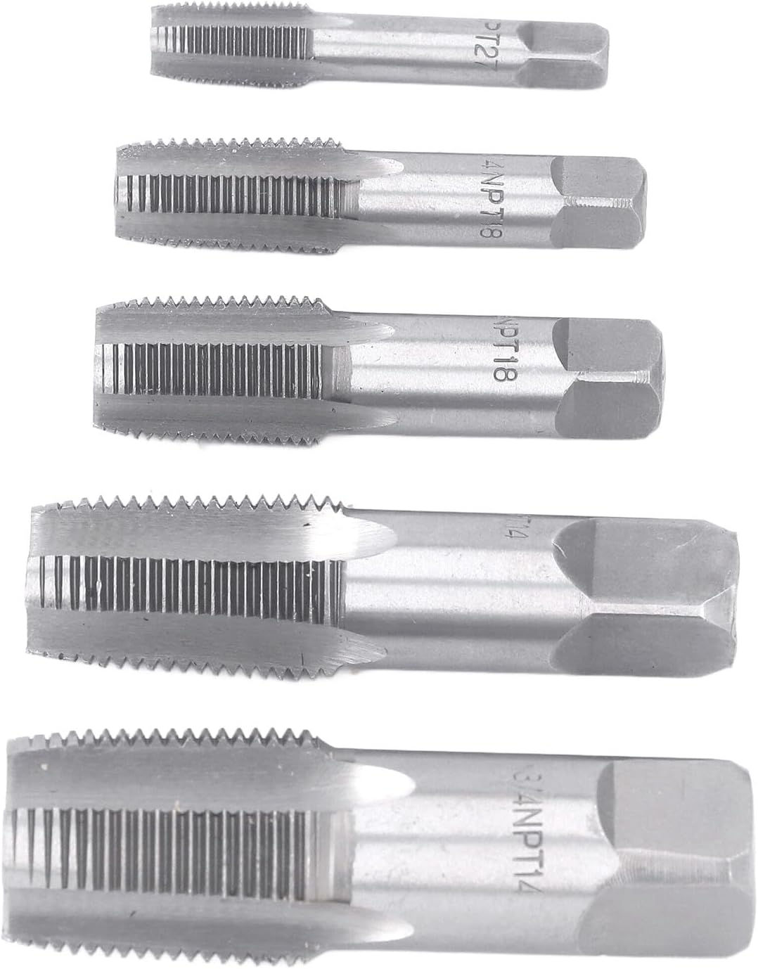 5 Piece NPT Pipe Tap Set, Carbon Steel Sizes Included 3/4 1/2 3/8 1/4 1/8 Inch NPT, Precise Thread Forming Tap for Pipe Cleaning