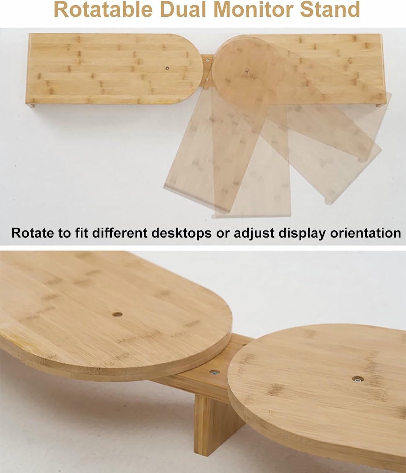 Supporto per Monitor angolare, Supporto Doppio per Monitor, Organizer da scrivania in Legno con Angolo Girevole, Supporto per Laptop/Stampante/PC