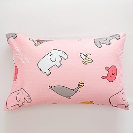 Flysheep 4 Pieces Pink Toddler Bedding Set, Elephant Lion Animals Printed for Baby Girls - Includes Quilted Comforter, Flat Sheet, Fitted Sheet & Pillow Case, Soft Microfiber
