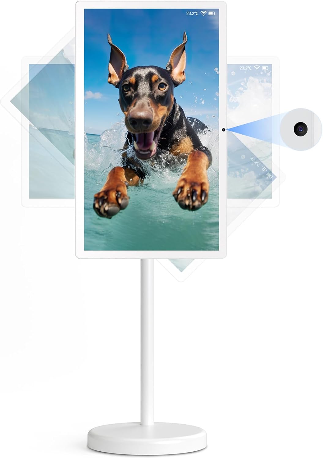 22-Inch Portable TV on Wheels, 1080p Portable Touch Screen Monitor, Android13, Full Swivel Rotation, Built-in 13MP Camera, Built-in Battery(6-8H), 6+128G