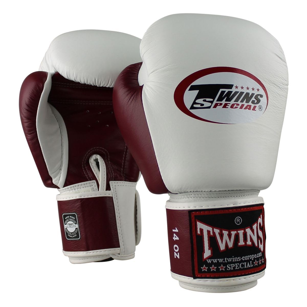 Twins Boxhandschuhe, Leder, BGVL-3, weiß-weinrot
