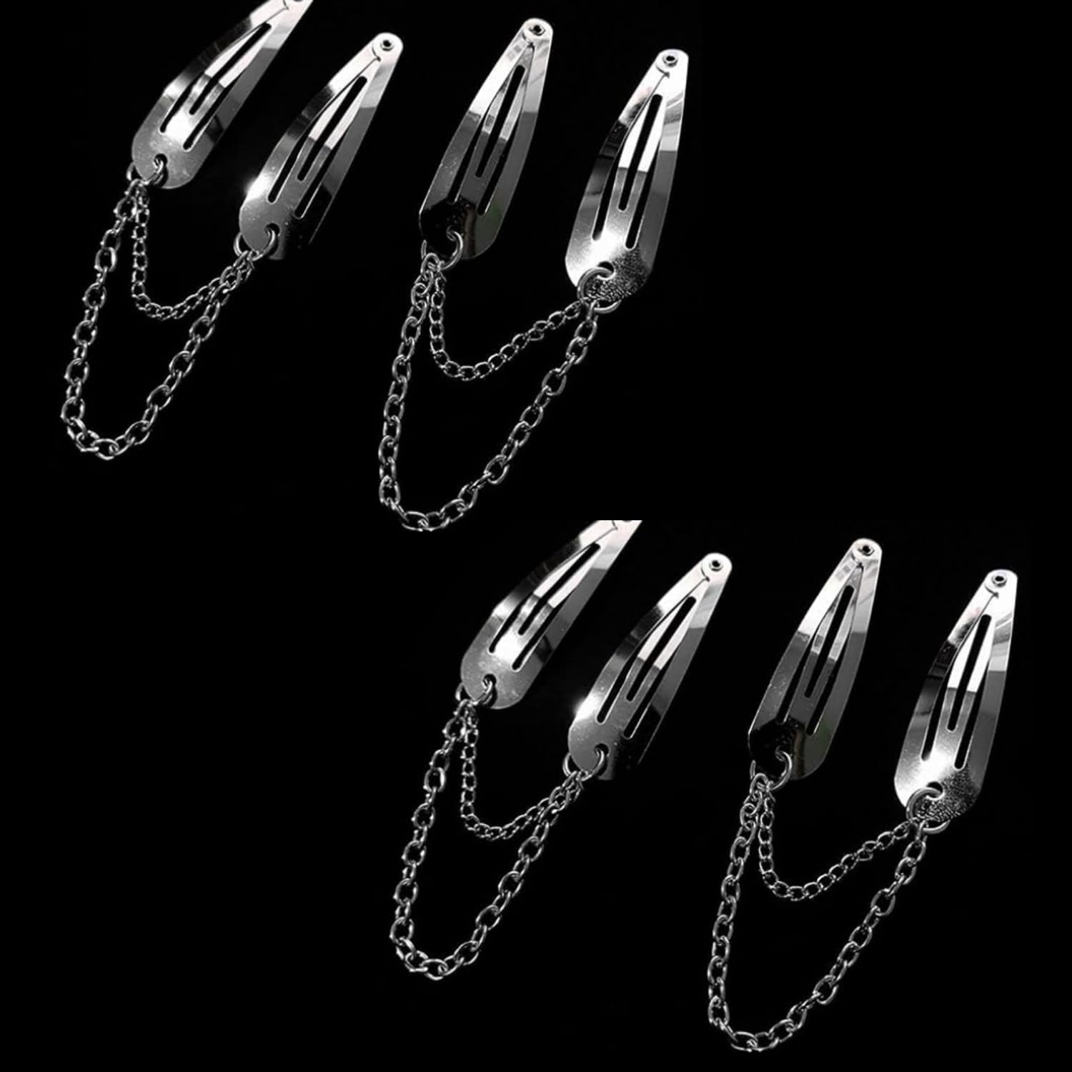 4Pcs Silver Metal Snap Hair Clips Chain Cross Heart Hair Barrettes Clips with Pendant Girls Hair Accessories,Hair Styling Accessories