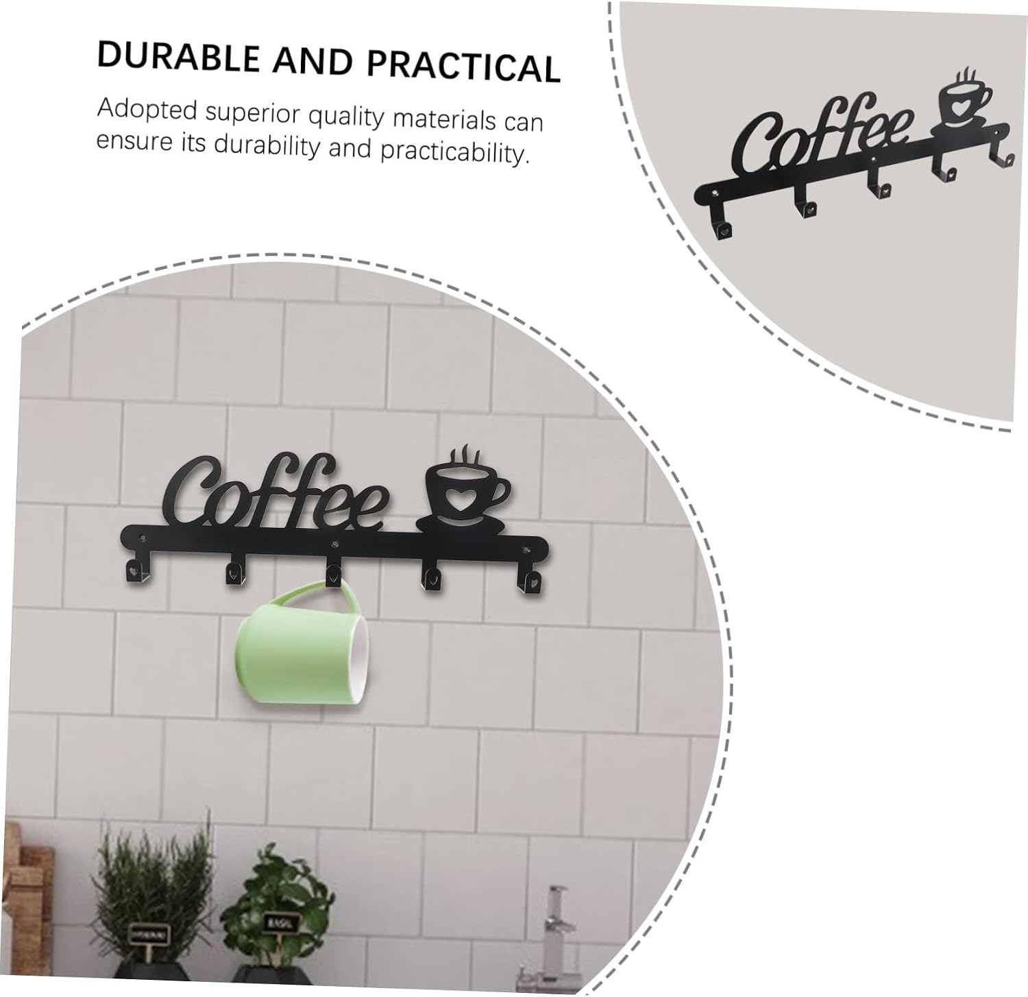 OUNONA Metal Coffee Cup Row Hook Rack Sturdy Mug Organizer Hanger for Kitchen Storage Decorative Black Iron Hanging Display Suitable for Home and Cafe Practical Space Saving