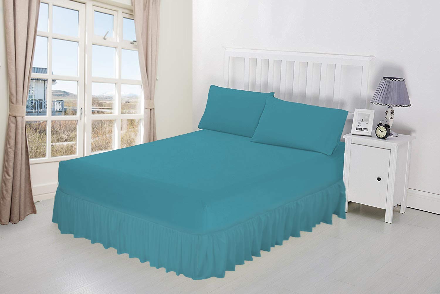 Niys Luxury Bedding Teal 100% Egyptian Cotton Frilled Valance Fitted Sheet In 12 Colours (Double, )