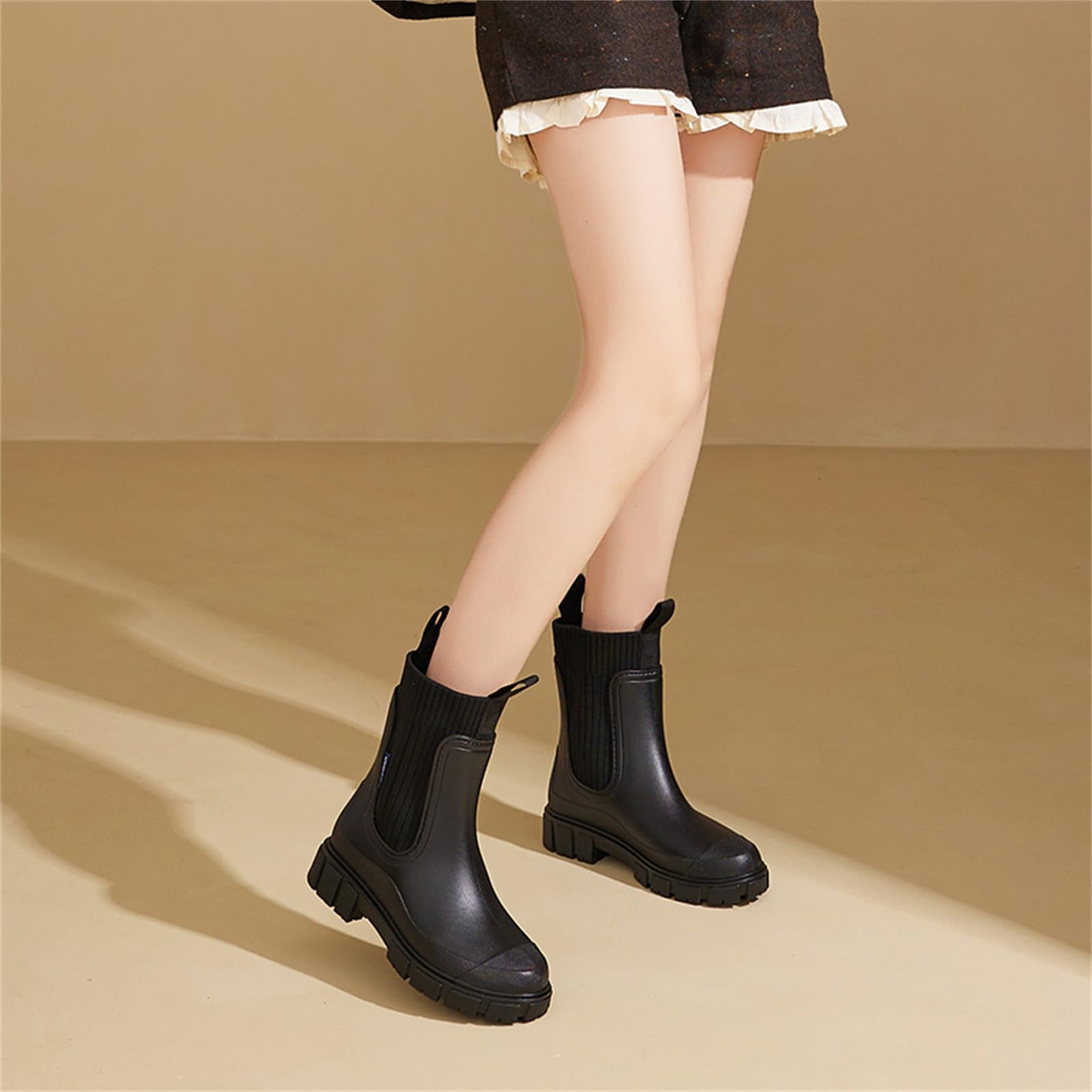 Botas de Agua Mujer Chelsea Impermeables Botas de Lluvia Botines de Caucho Comodos Antideslizante Zapatos de Jardin Rain Boots