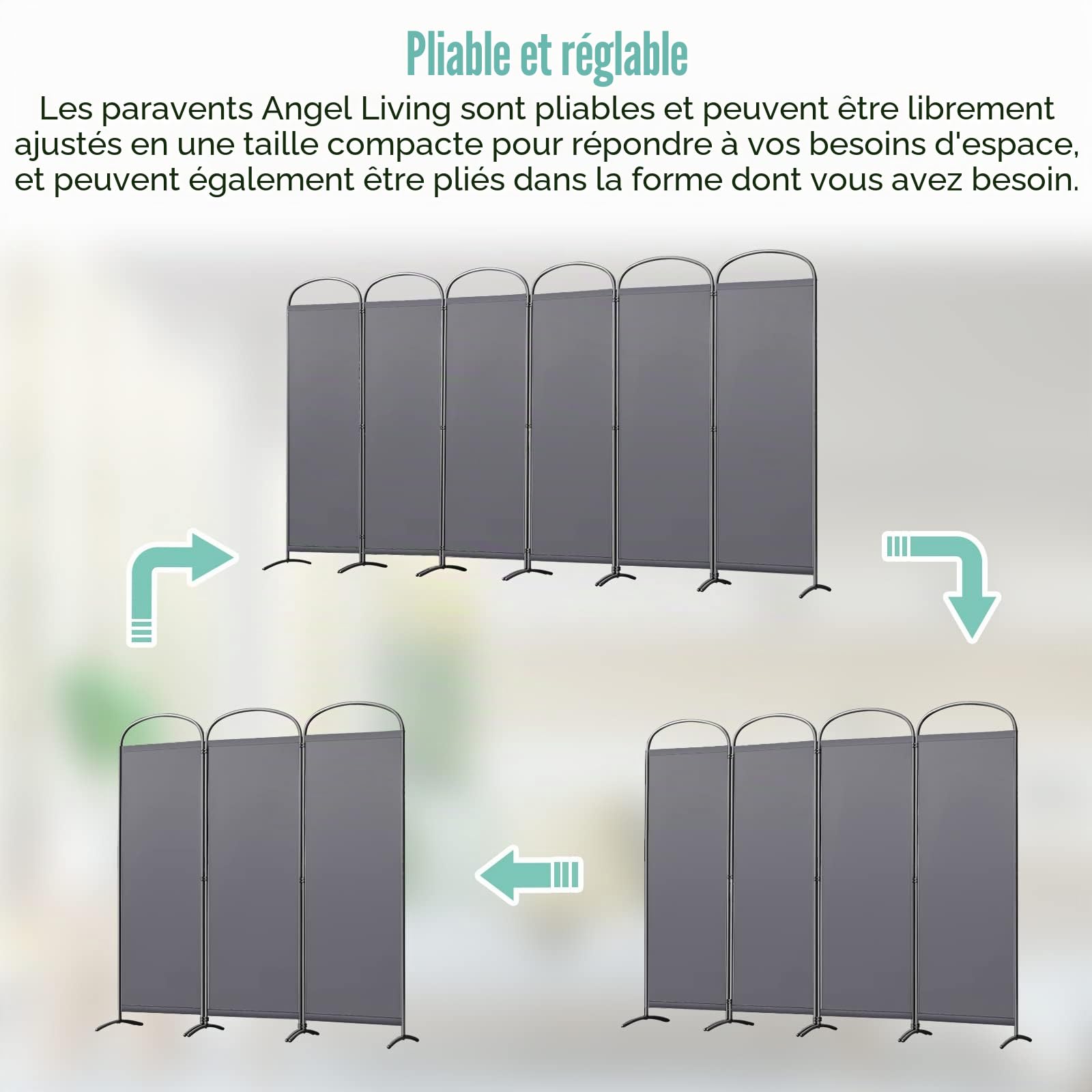 Angel Living Paravent 6 Panneaux Diviseurs de Chambre Séparateur de Panneaux Indépendant Paroi de Séparation Murale Séparation Visuelle pour Bureaux, Chambre à Coucher, 336 x 182cm (Gris)