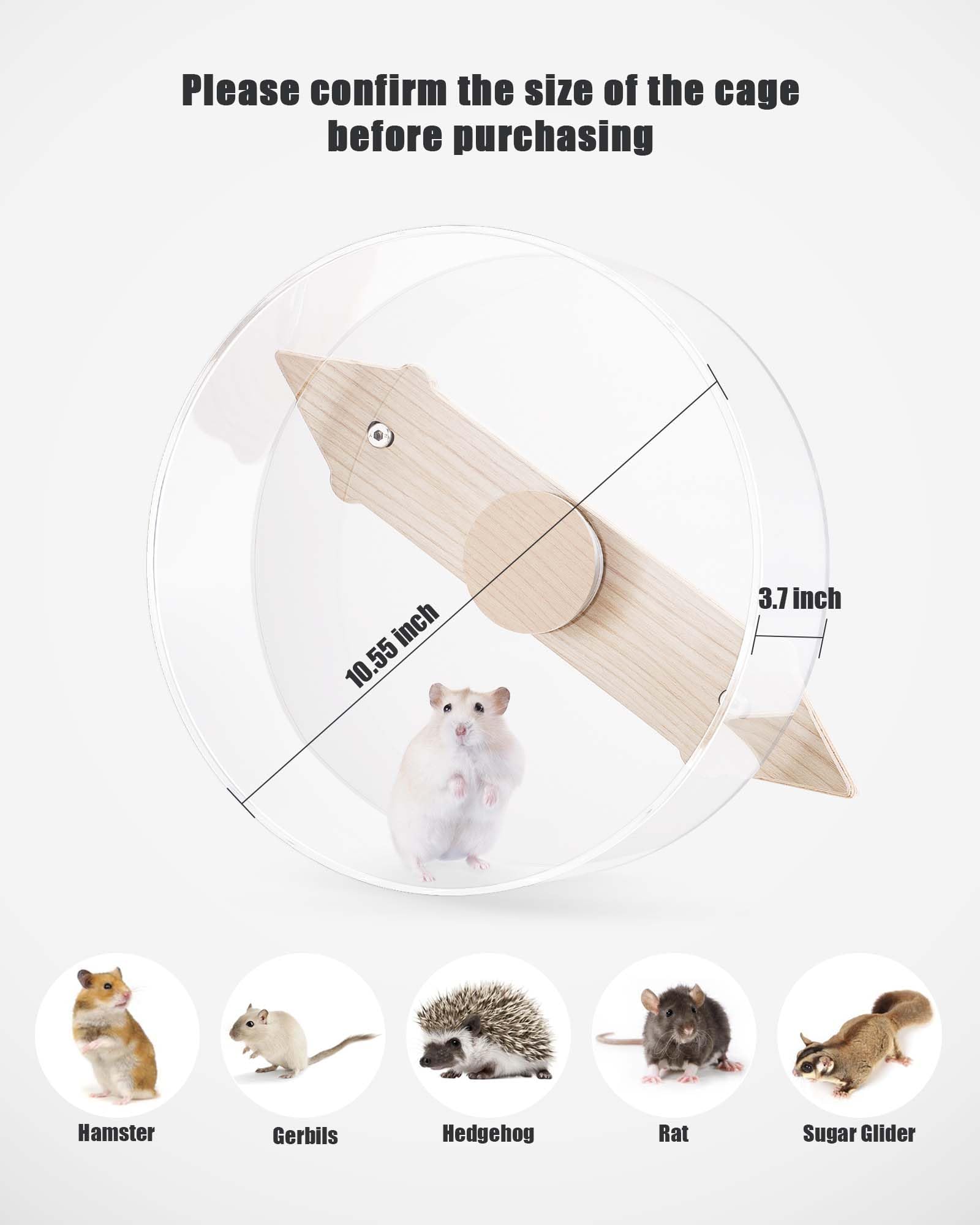 Niteangel Silent Hanging Hamster Wheel - Dual-Bearing Cage-Mounted Quiet Spinning Acrylic Exercise Wheel for Hamsters Gerbils Mice Degus and Other Small Pets (M) - image 3
