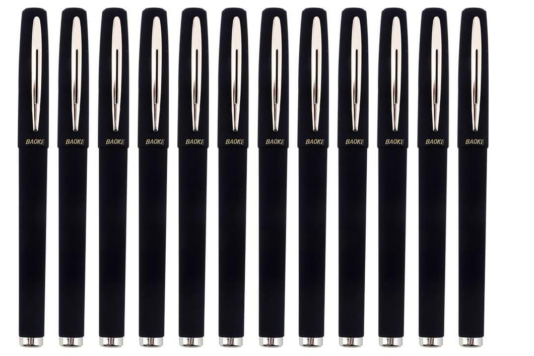 BaoKe 12PCS Gel Ink Pens Rollerball Pens 0.7mm Medium Line, Box of 12 Pack, PC1838A (Black)