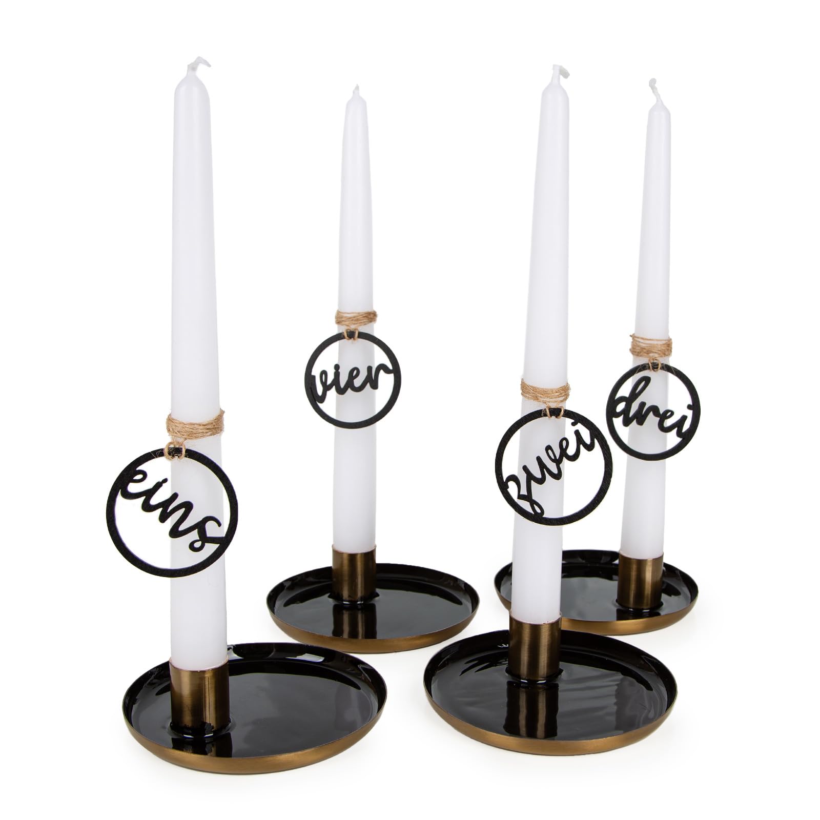 Logbuch-Verlag Weihnachten Geschenkidee Deko Adventskranz Metall mit Vier Kerzen und Adventszahlen aus Holz 1 2 3 4 Gold weiß schwarz
