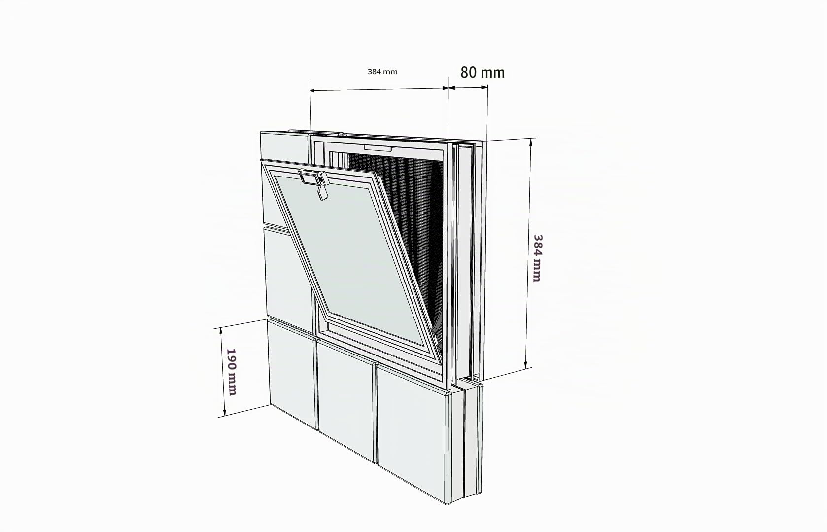 Fenêtre de ventilation à insérer dans un mur de vitrebriques ou de maçonnerie | Dimensions 38,4X38,4X8 cm | Unité de vente 1 fenêtre