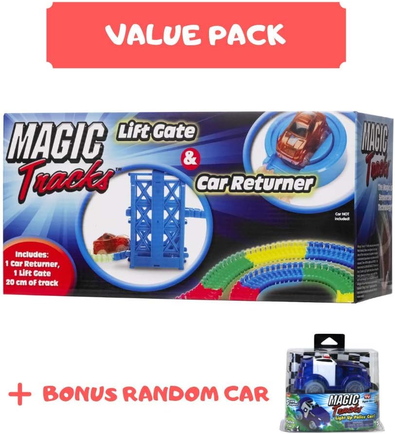 Magic Tracks, Lift Gate & Car Returner Bundle, Includes Bonus Random Accessory Car - Value Pack