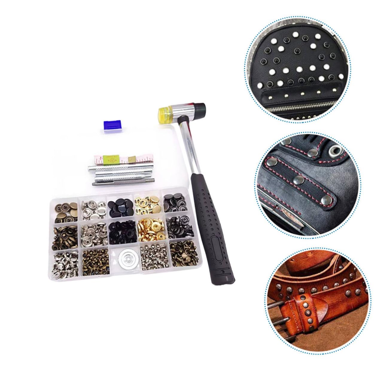 KONTONTY Bottoni Automatici Pressione in Ottone 12, 5mm, 50 Set | 50 Set con 100 Ribattini e Attrezzo, Superficie Liscia e Forma Tonda, per Capi e Tessuti