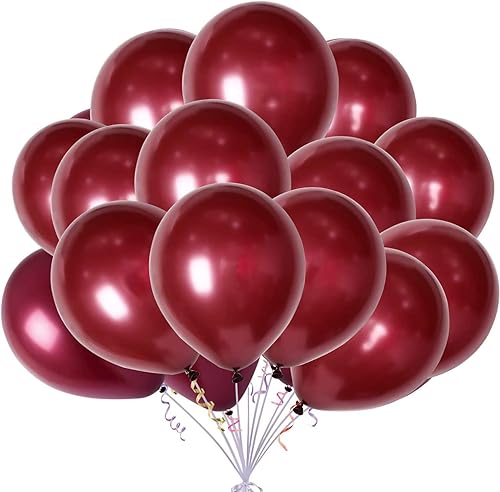 Miniatura 1 de Paquete de 50 globos color borgoña de 12 pulgadas (grosor de 0.14 ozpieza), globos rojos vino, globos redondos de helio, globos perlados granate,