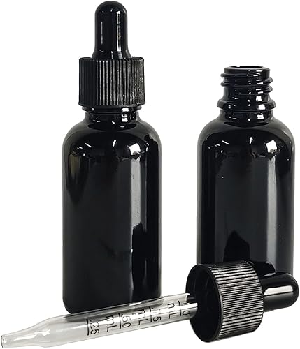 Miniatura 5 de Botella con cuentagotas de vidrio negro de 1 oz, paquete de 12 botellas de vidrio negro de 1.0 fl oz con cuentagotas de vidrio, para aceites