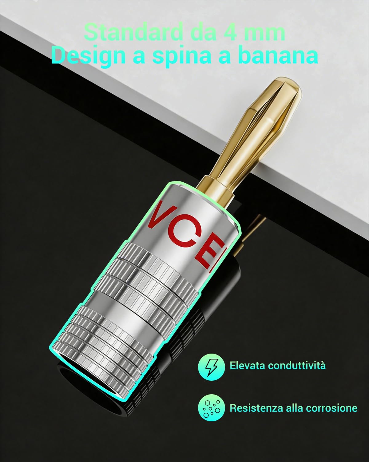 VCELINK Connettori a Banana Placcato Oro 24K 0,75-4 mm 8 Pezzi per Altoparlanti Amplificatori Audio