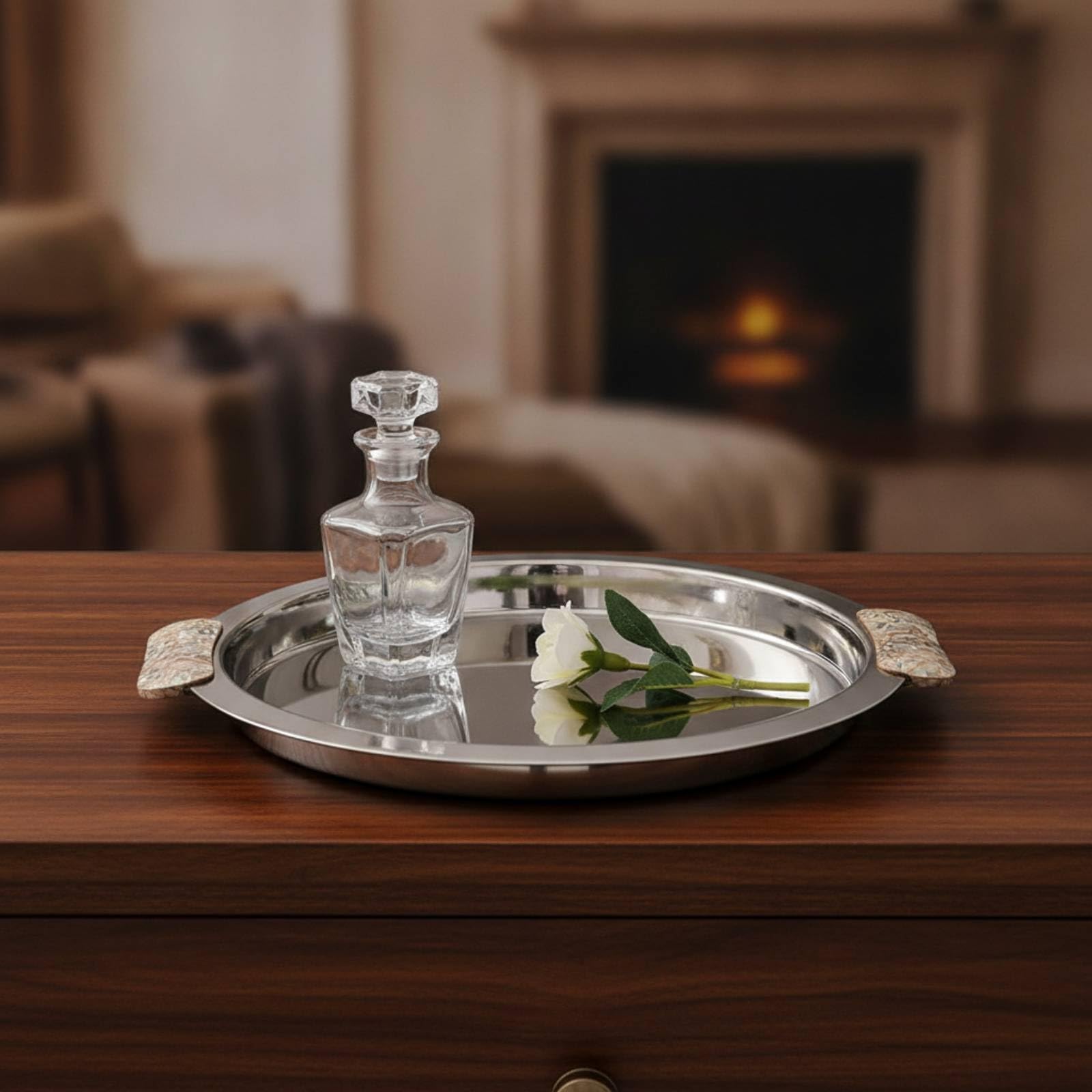 Banja Servicio con Elegante Banja con Multifuncional para Bar, Mesa, 46 34 H4cm, Bandeja Rectangular Plateada Brillante Importada