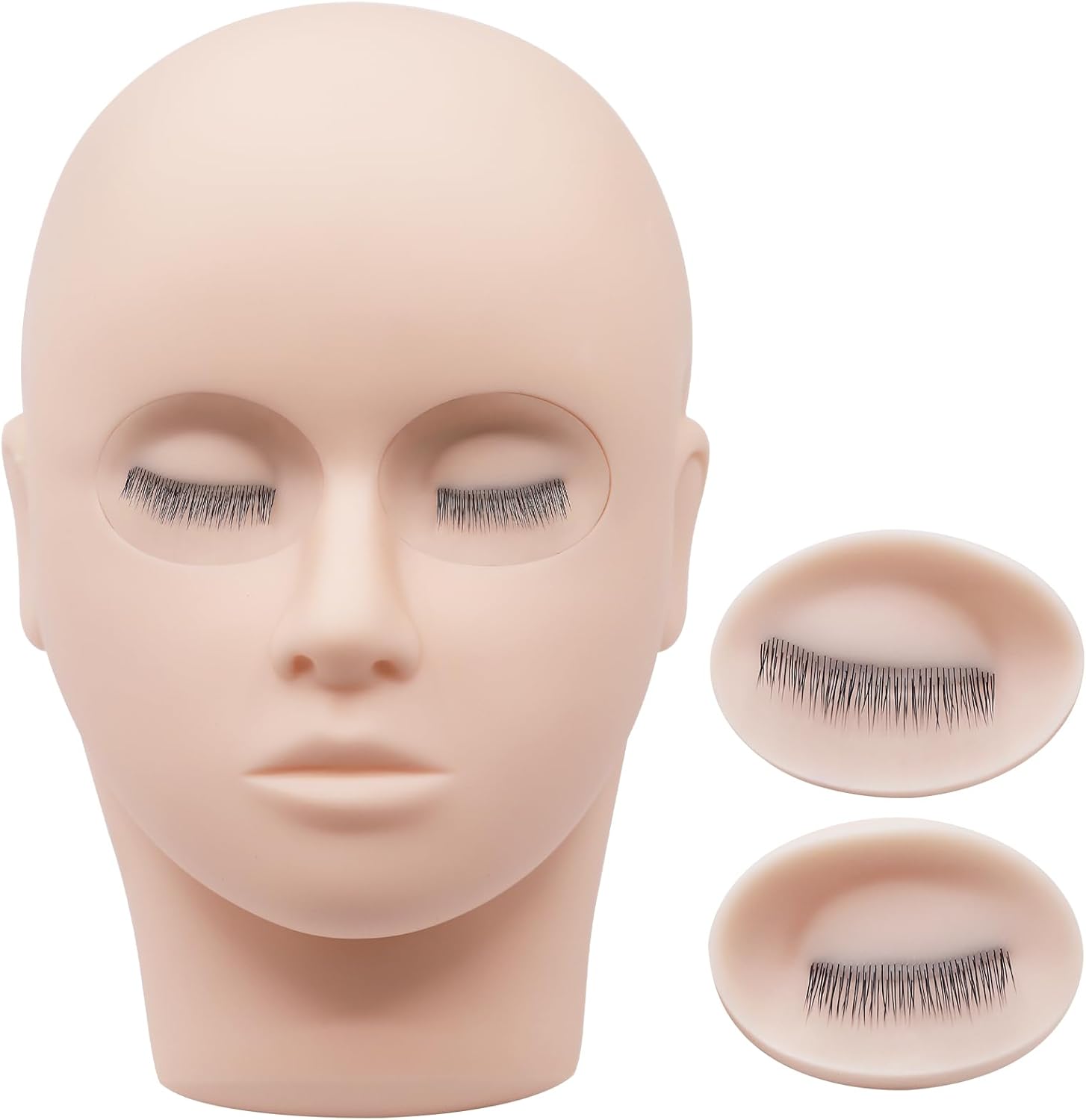 Triple-Layer Lash Mannequin Head with Removable Eyelids – Practice & Training Manikin for Eyelash Extensions & Makeup, Ultra-Realistic Soft-Touch Silicone, 1 Pair Extra Eyelids