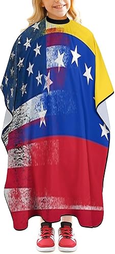 Capa de corte de pelo con bandera de Estados Unidos y Venezuela para niños, capa de peluquería profesional, impermeable, delantal de corte de pelo,
