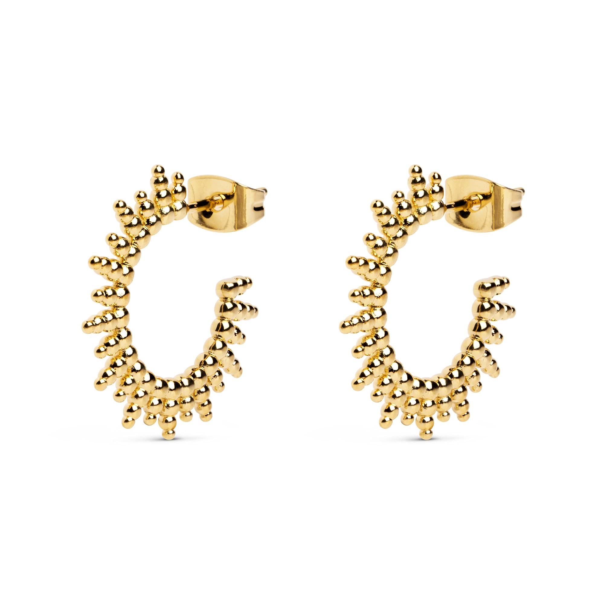 SINGULARU Pendientes Pebbles Sun - Pendientes en Latón con Acabado Baño de Oro 18Kt o Rodio - Pendientes de Aro con Cierre Tuerca a Presión - Joyas para Mujer