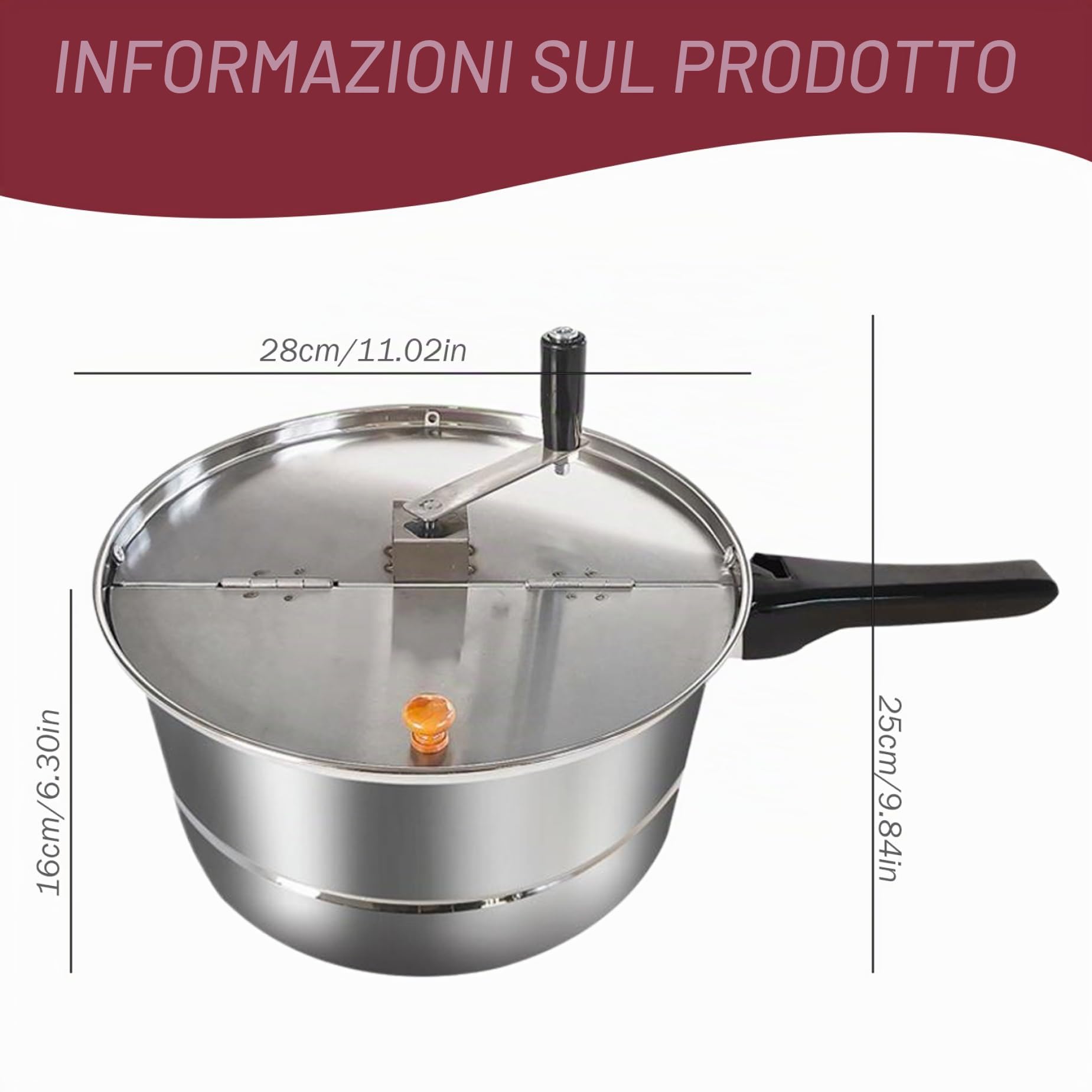 Stovetop - Pentola per popcorn con manico e coperchio in gomma a isolamento termico