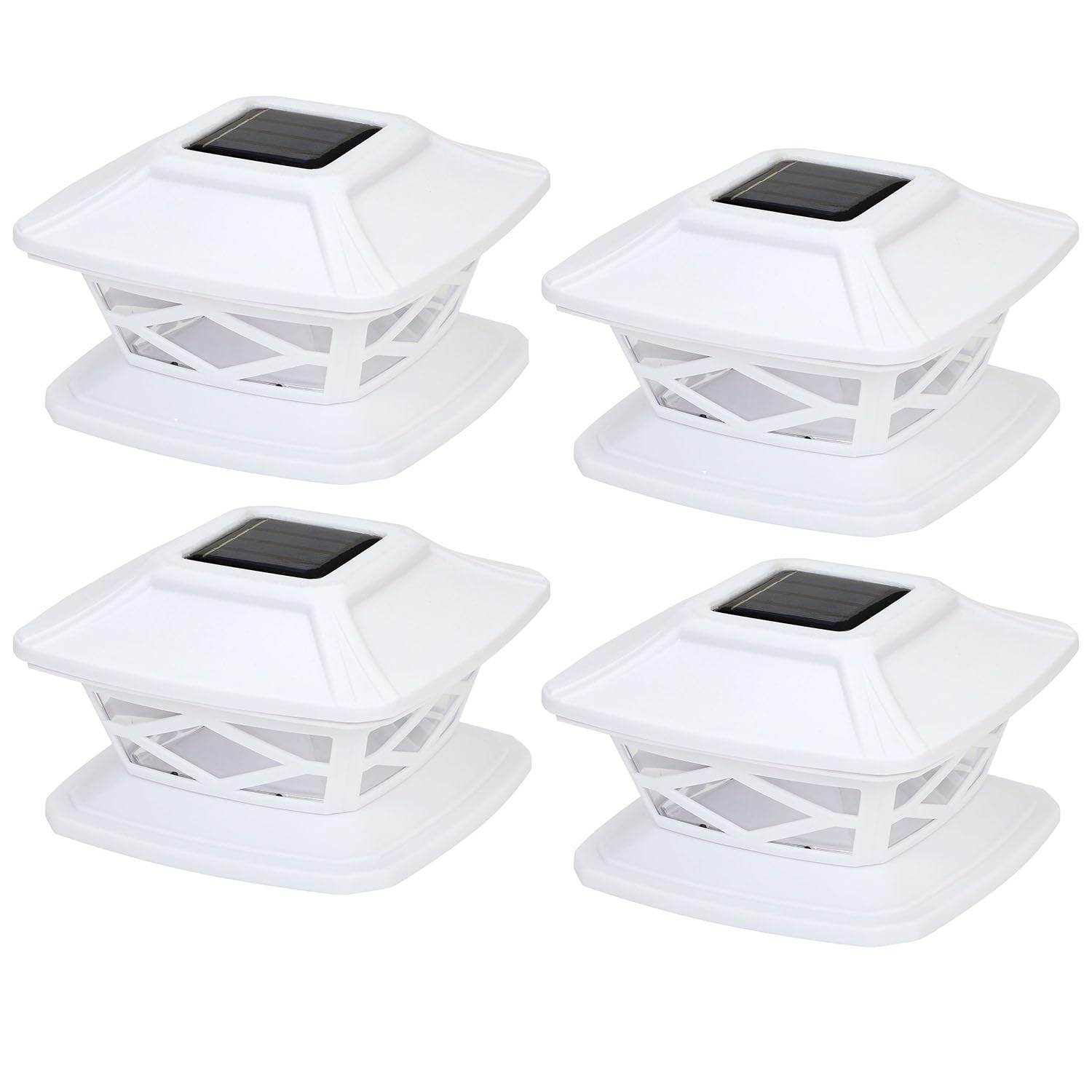 Livhome 4 Pack Solar LED Lights - Outdoor Garden IP65 Waterproof Square Landscape Post Cap Lamps for Patio Fence Deck 4x4 5x5 6x6 inch Wooden Posts, White