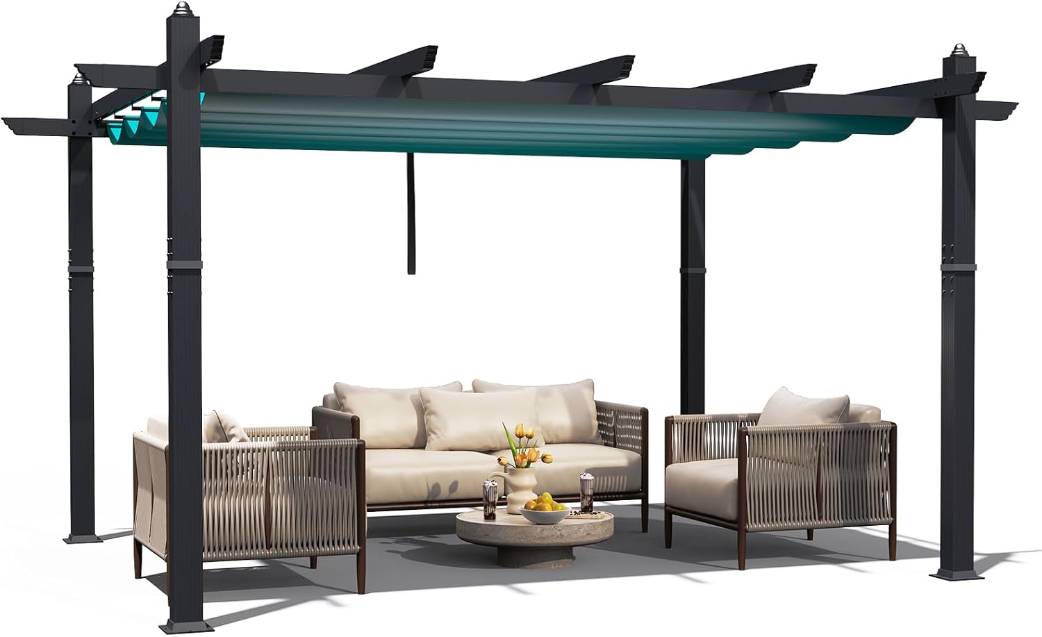 Outdoor Pergola, 10 x 13 FT Patio Gazebo Pergola with Retractable Canopy, Aluminum Gazebo with Side Mesh for Backyard, Garden Deck and Lawn (Blue+White)