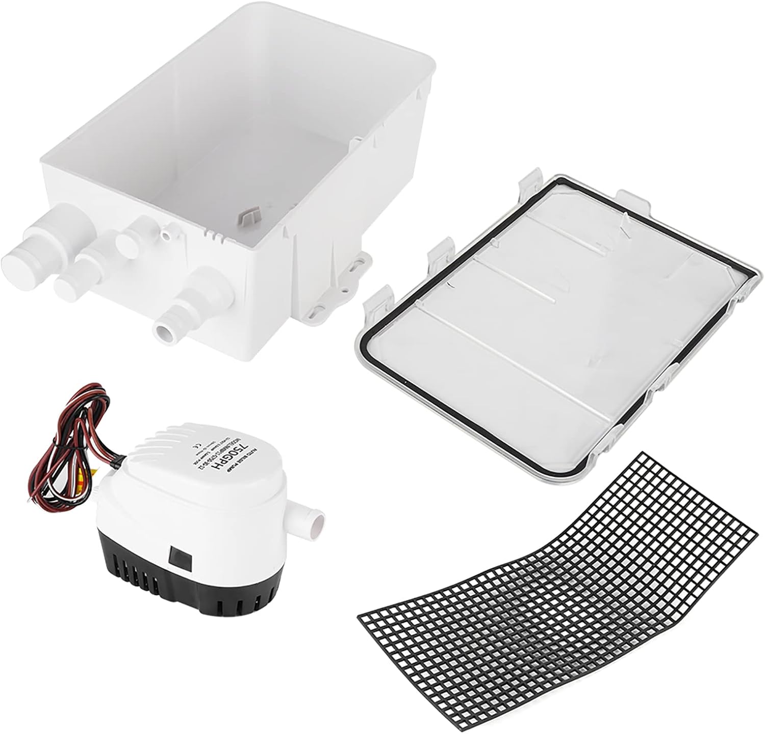 750GPH Marine Shower Sump Pump with Automatic Switch, Multi Inlet Bilge Drain Box for Boats 12V/24V DC (12V)