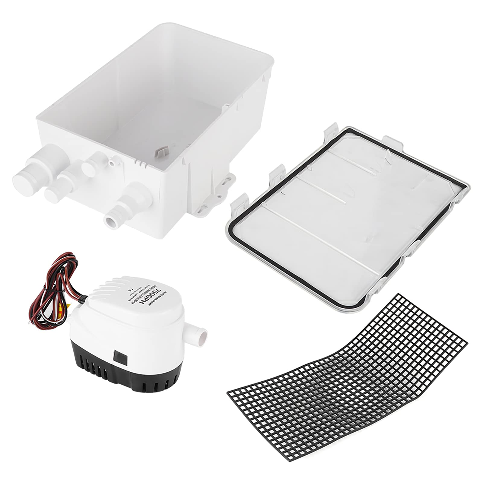 Drain Box Shower Pump DC 12V/24V 750GPH Shower Sump Pump Automatic Switch Bilge Drain Box Multi Inlet for Marine Boat Yacht(12V)