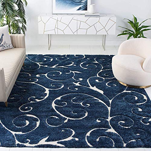 Image of Handwoven Microfibre 3D Rug for Living Room (Ivory & Blue, 9 X 9 Feet (Square), Microfibre)