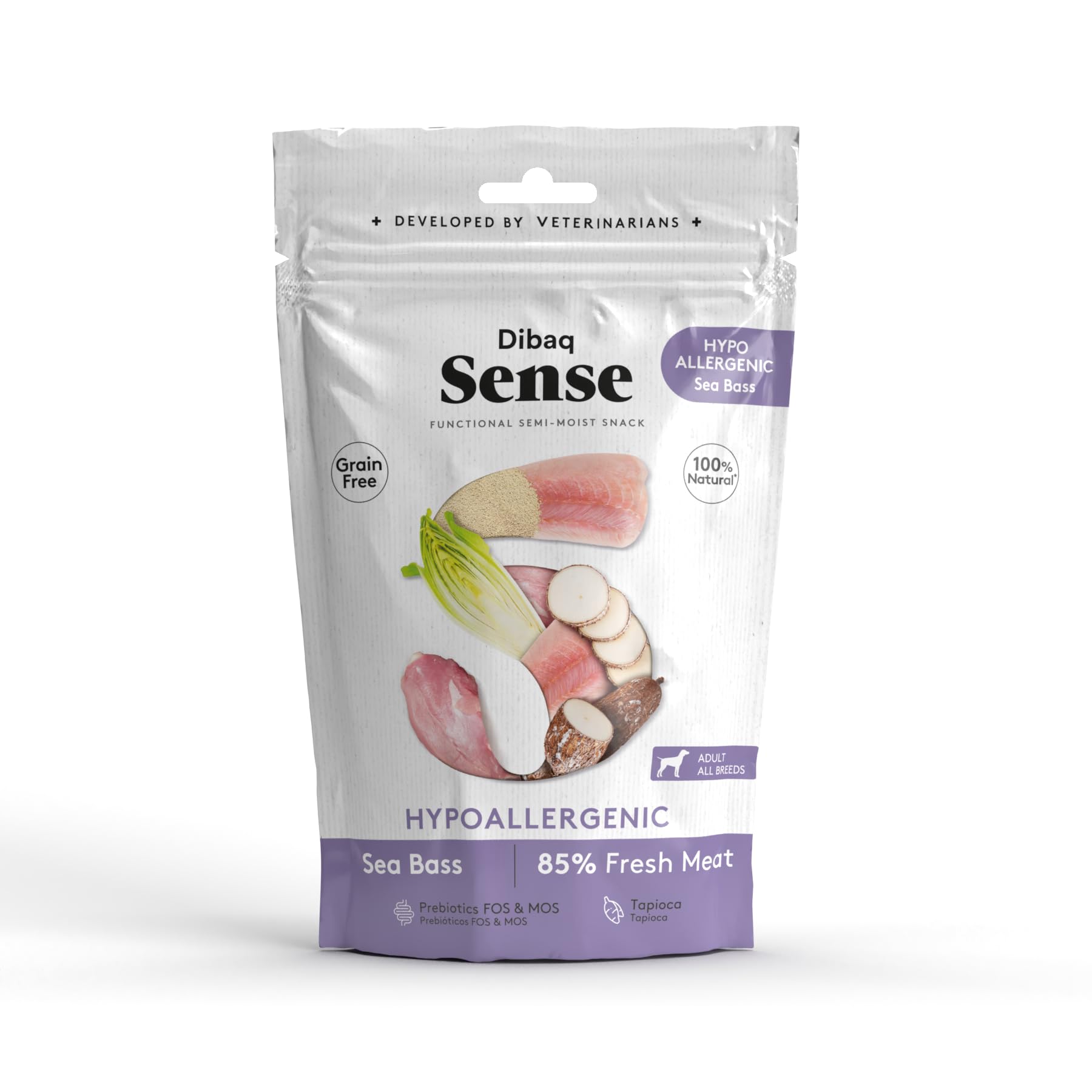 Dibaq Sense Dog, Hundesnack, Grain Free, hypoallergen, Wolfsbarsch, getreidefrei, 8 Stück x 100 g