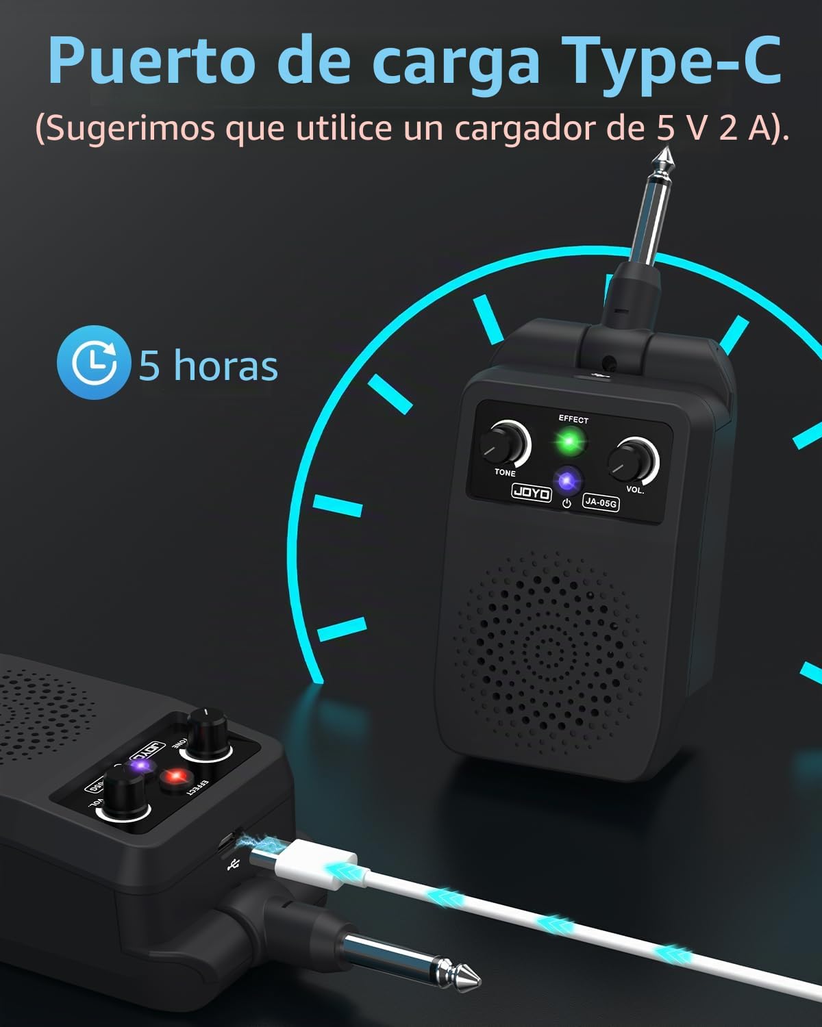 JOYO Mini amplificador portátil de guitarra 5 W, combinado Bluetooth recargable con efectos integrados (limpieza, sobremarcha, distorsión, reverberación)