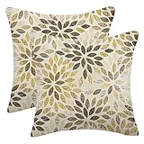 Grey Yellow Black Pillow Covers 18x18 Inch Set of 2 Summer Rust Geometric Flower Outdoor Decorative Throw Pillows Farmhouse Yellow Dahlia Pillow Case Linen Square Cushion Cover for Home Sofa Bedroom