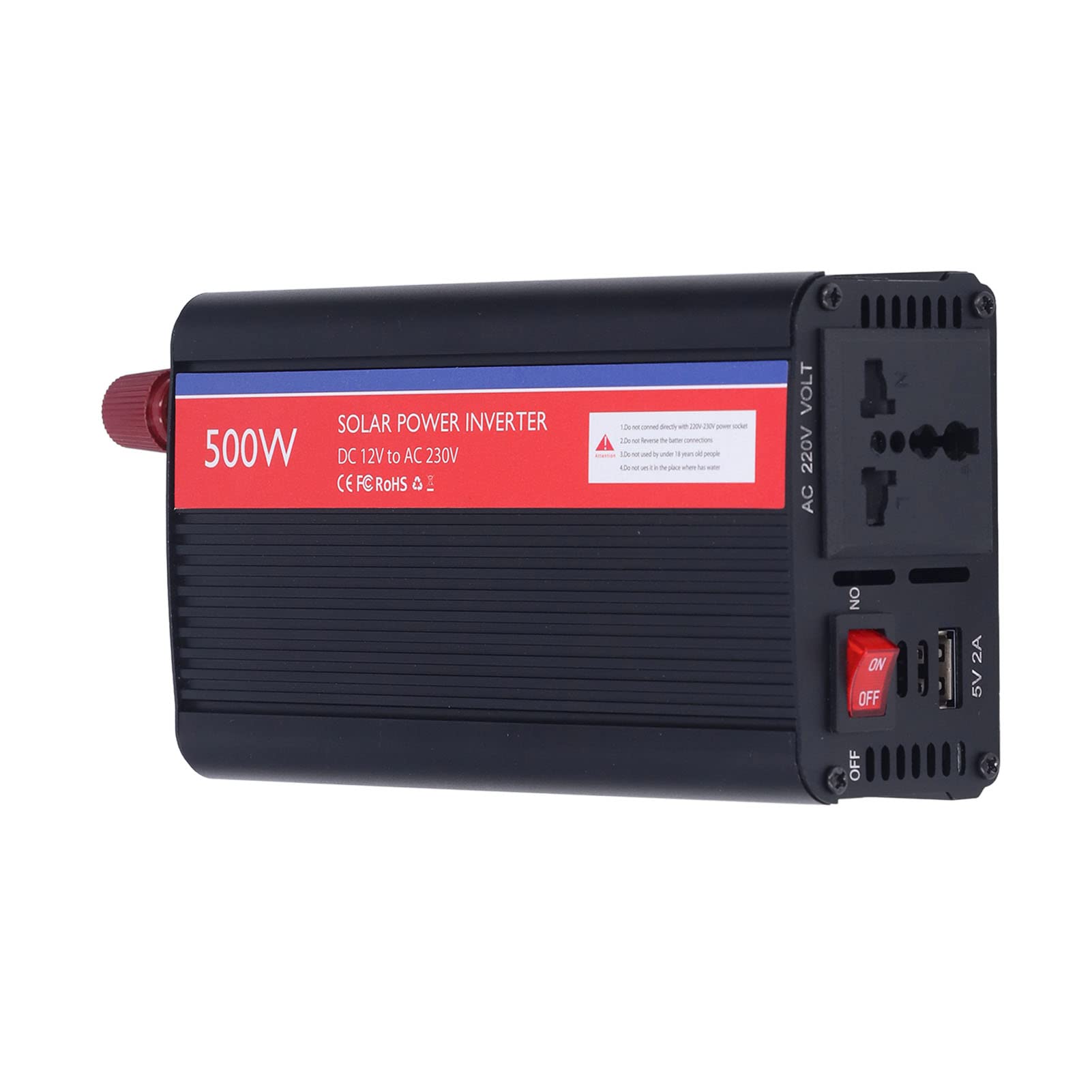 Przetwornica Napięcia Przetwornica Prądu Stałego na Prąd Zmienny ze Stopu Aluminium 12 V DC na 230 V AC 500 W z 80% wydajnością Zabezpieczenie Przed Przeciążeniem Kompaktowa Konstrukcja Do