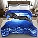 Marina Decoration Reversible 8 LB Oversized Heavy Woven Fluffy Plush Soft Warm Korean Style Mink 2 Ply Rich Printed Animal Flannel Fleece Throw Raschel Blanket, 78 x 86 Inch Bald Eagle Dolphin