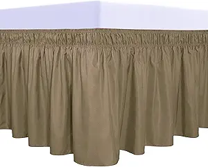 PureFit Wrap Around Ruffled Bed Skirt with Adjustable Elastic Belt - 18 Inch Drop Easy to Put On, Wrinkle Free Bedskirt Dust Ruffles, Bed Frame Cover for Queen, King and C-King Size Beds, Camel