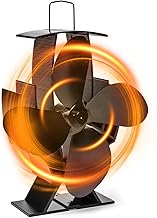 GFTIME Kaminventilator mit 4 Flügeliger Ofenventilator, Kaminofen Ventilator mit Thermometer für Holzofen/Kamin, Wärmebetriebener Ofenventilator, Holzofenventilator ohne Strom, Schwarz