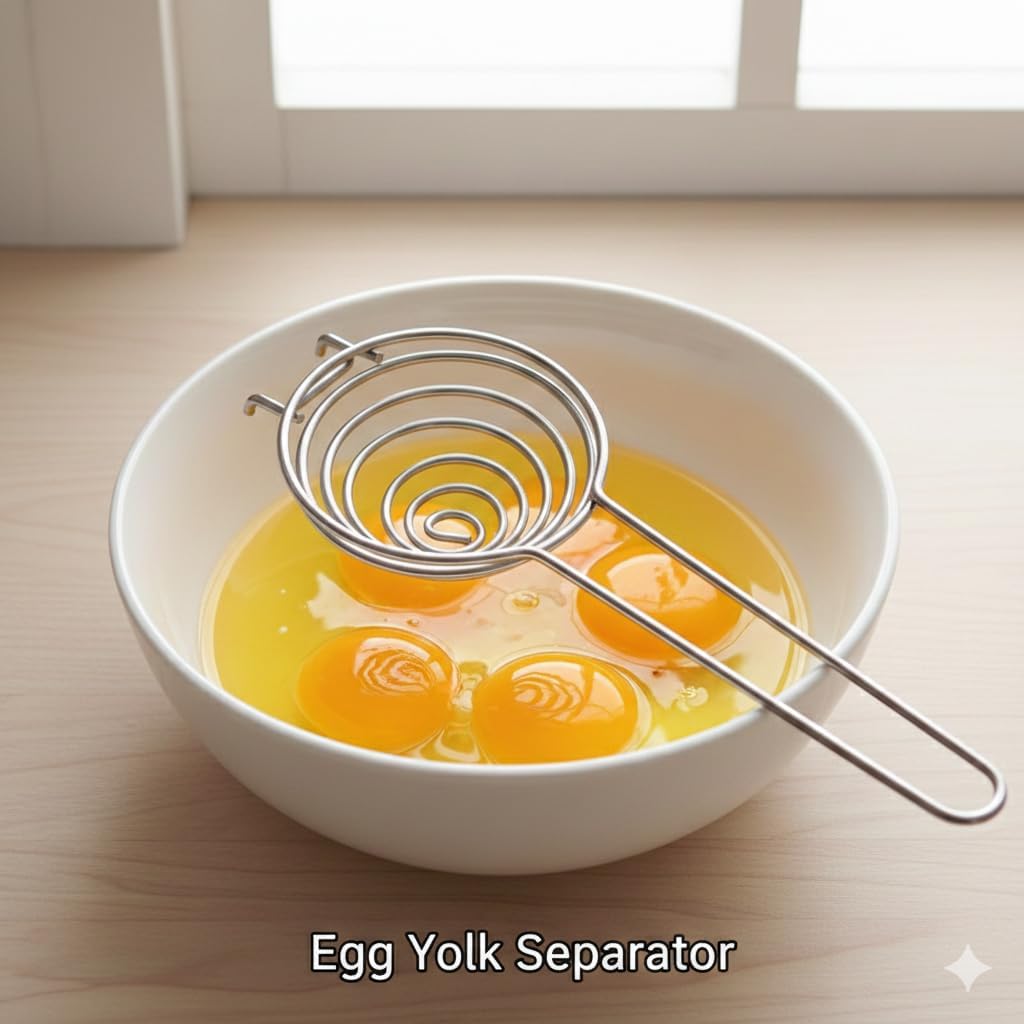 Stainless Steel Egg Yolk Separator with Handle, Manual Egg White Separator Tool for Bowls, Kitchen Egg Separator for Baking, Cooking, Cake Prep and Breakfast Recipes