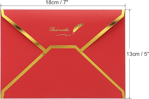 Miniatura 2 de PATIKIL Sobres con solapa en V, paquete de 10 sobres de 7 x 5 pulgadas, estilo de lujo, borde dorado, para invitaciones, bodas, color rojo