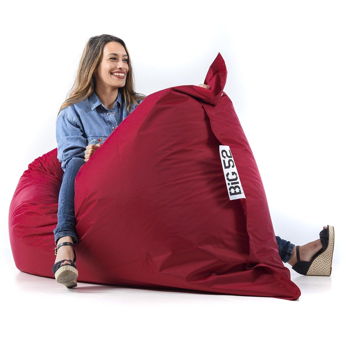 LIVEDECO Pouf Géant Bordeaux BiG52 Classic 170x130 cm Déhoussable Intérieur Extérieur Rempli de Billes de Polystyrène