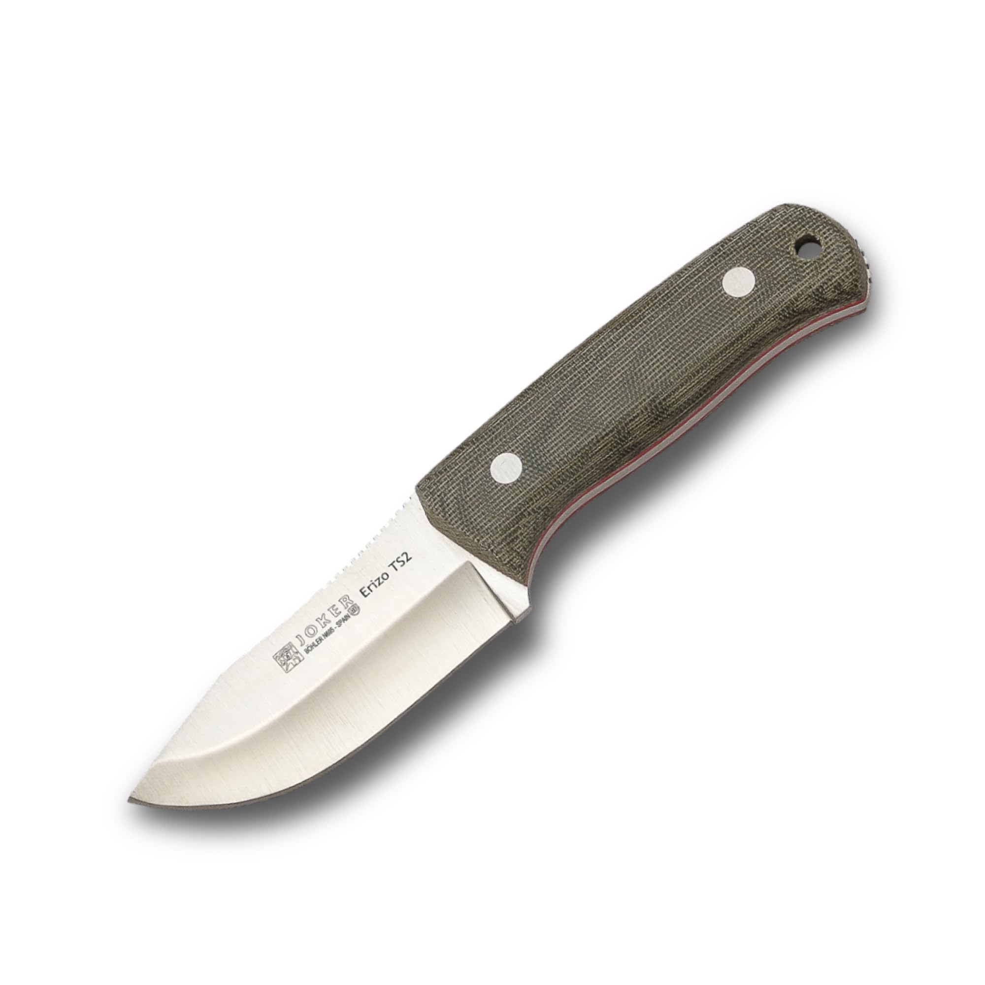 Joker TS2 CV142-K Survivalmesser „Erizo“ – 9,5 cm Klinge, grüner Canvas-Micarta-Griff, Kydex-Scheide – Bushcraft-, Jagd-, Angel- und Outdoor-Messer