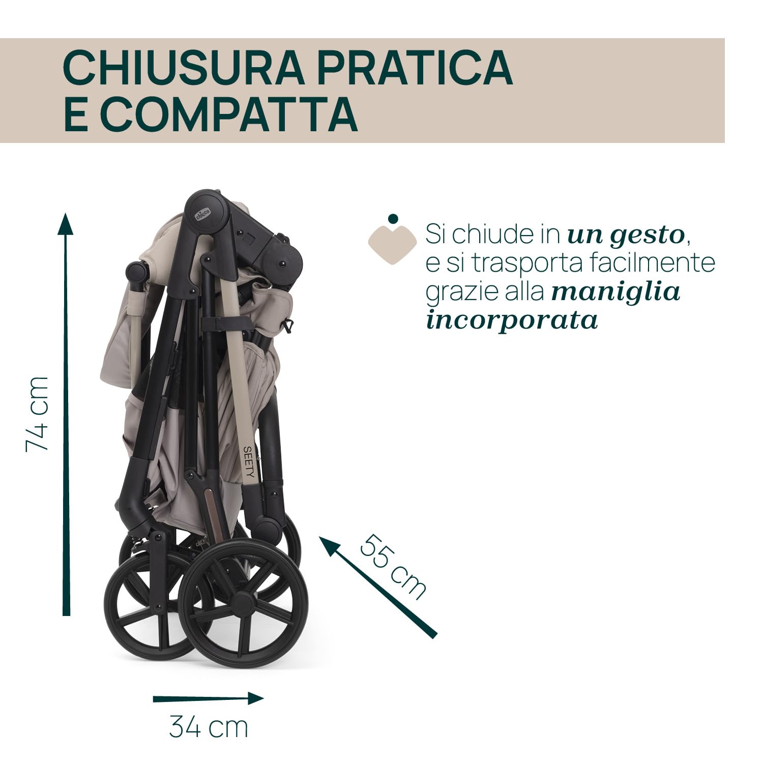 Chicco Passeggino Seety Leggero Compatto Pieghevole Reclinabile 0-4 Anni 22kg
