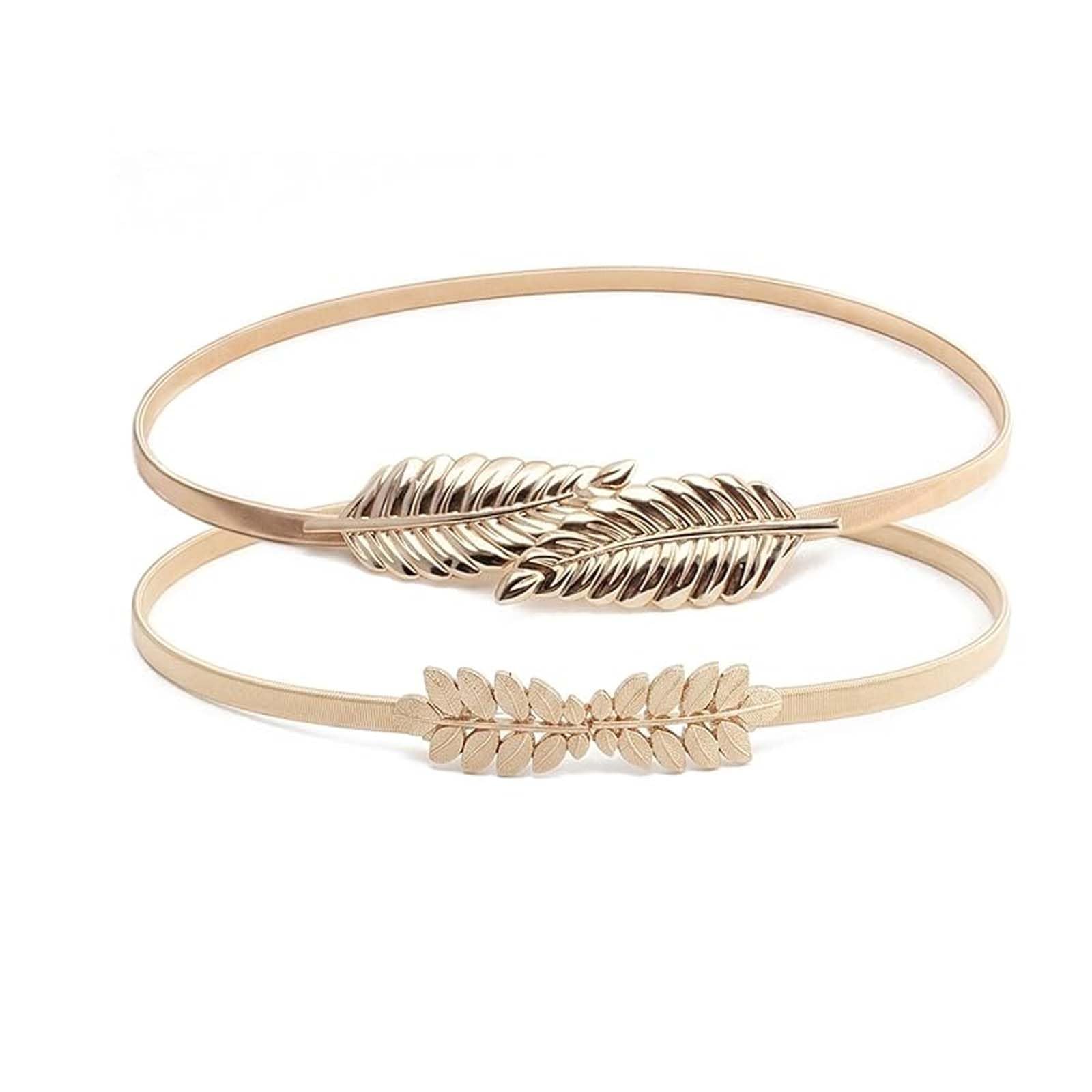 Golden Belt For Women, Hip Belt For Saree And Waist Belt For Women Dresses, Adjustable Stretchable Metal Leaf Design, Ideal For Festive Occasions And Daily Fashion Wear, Set Of 2 Pieces Golden Belts-image-49