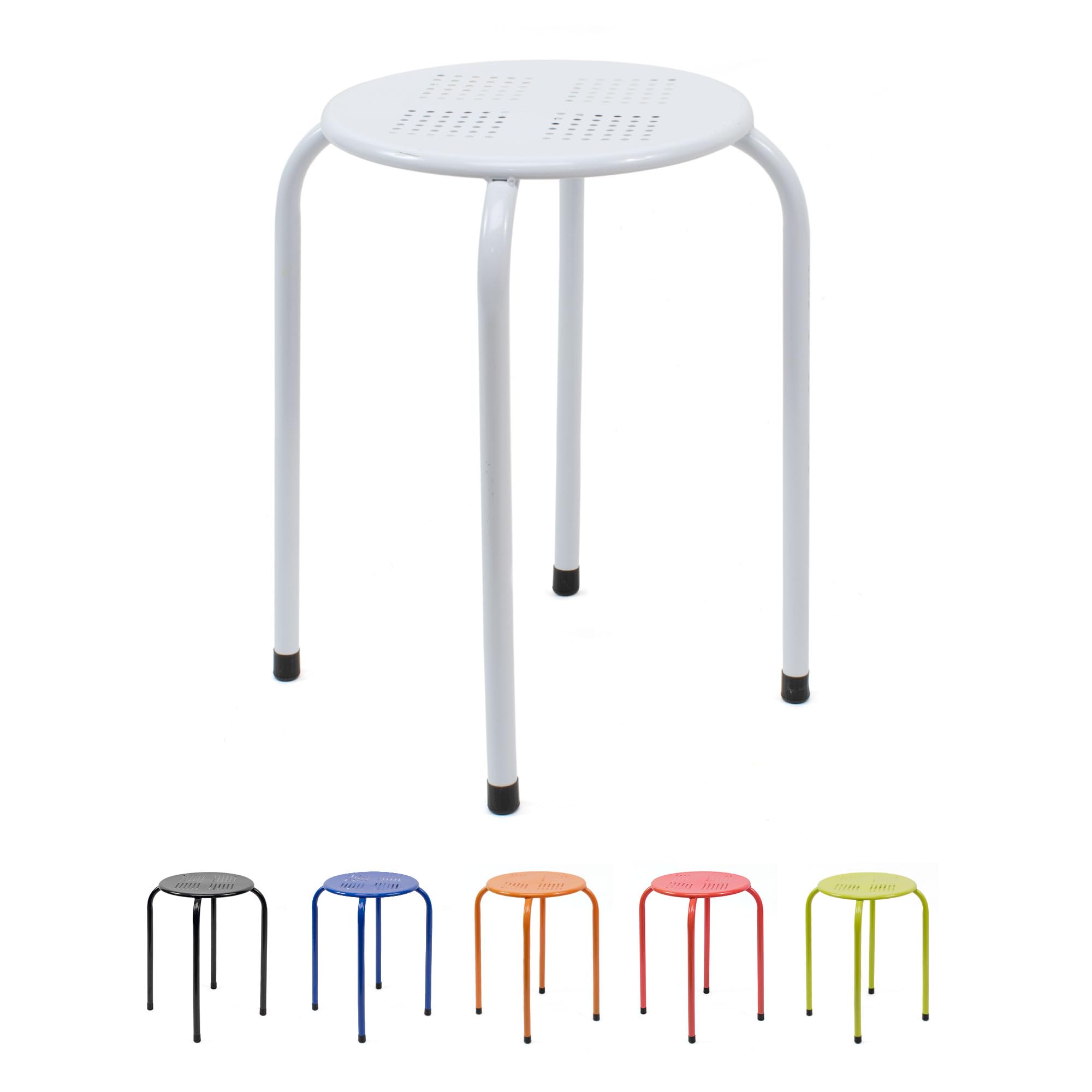 THE SECRET HOME - Taburete de Metal - Alto. 45 x Ø30 cm - Banqueta sin Respaldo - Fácil Limpieza - Ideal para Cocina, Terraza o Jardín - Color Blanco