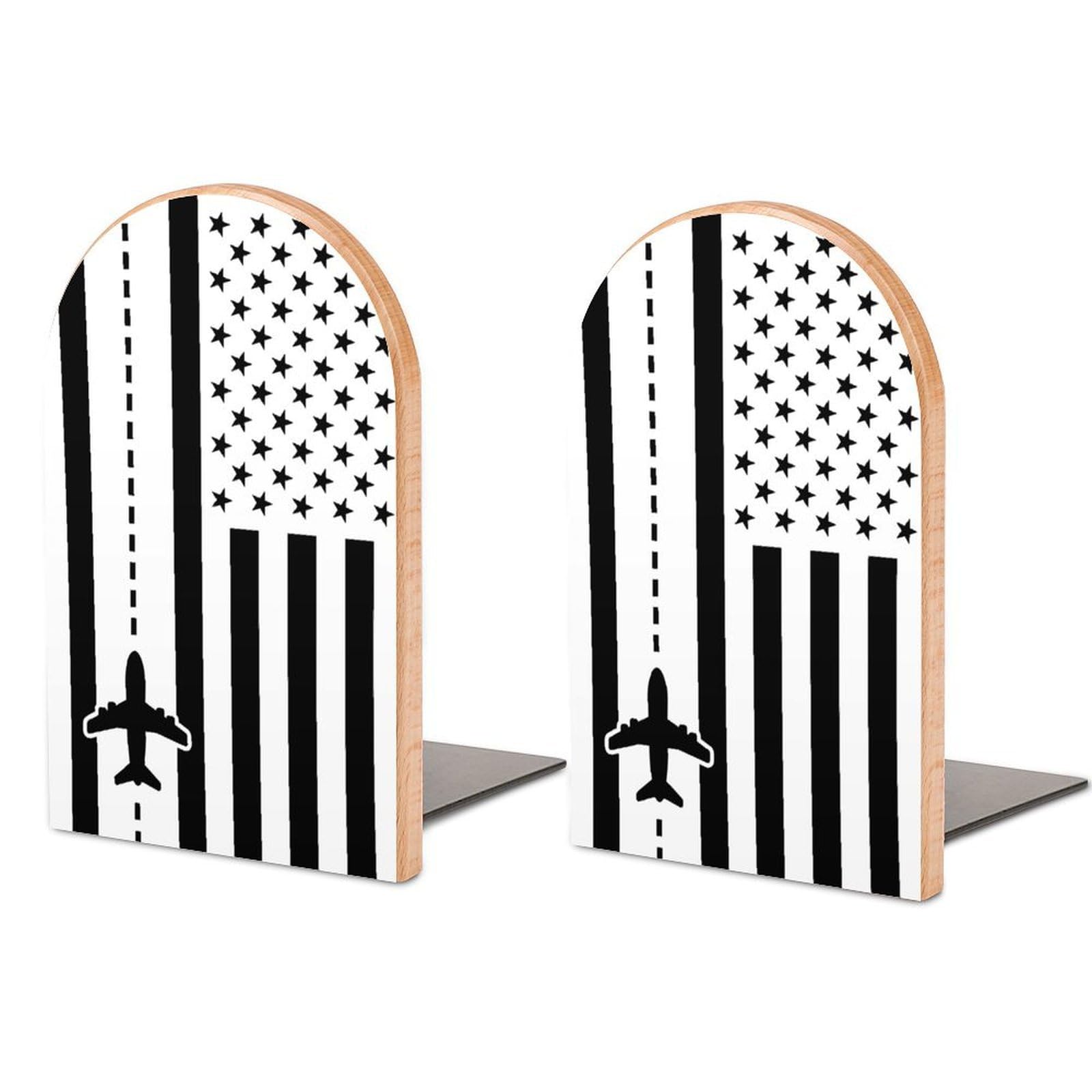 Nclqvjxzkhw Style Airplane Pilot Us Am-Ericans-Flag Book Ends For Shelves Bookends Bookshelf Holder Stand Books Stopper Home Office Decor
