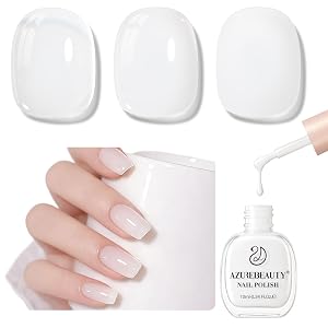 AZUREBEAUTY Milky White Translucent Nail Polish Quick Dry Long-Lasting Natural Jelly Glossy Finish for DIY Manicure Nail Art
