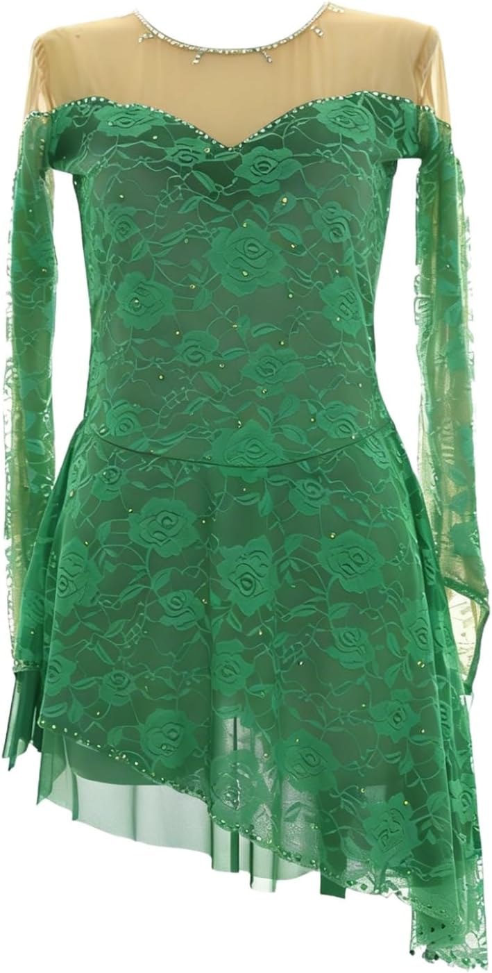 Ice Figure Skating Dress for Girls and Women Long Sleeved Competition Ice Dance Dress for Holiday Show
