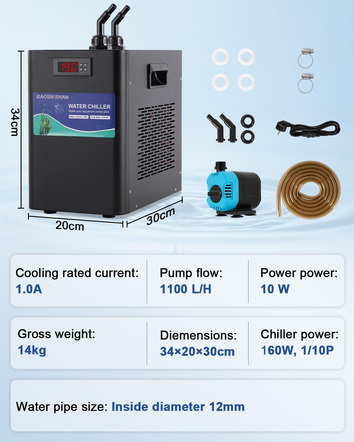 BAOSHISHAN 160L Acquario Refrigeratore d'acqua Chiller Bonus Kit pompa Fish Tank Chiller Frutti di mare Attrezzature per la coltivazione di acqua dolce/salata Erbacce 220 V (Unità: ℃)