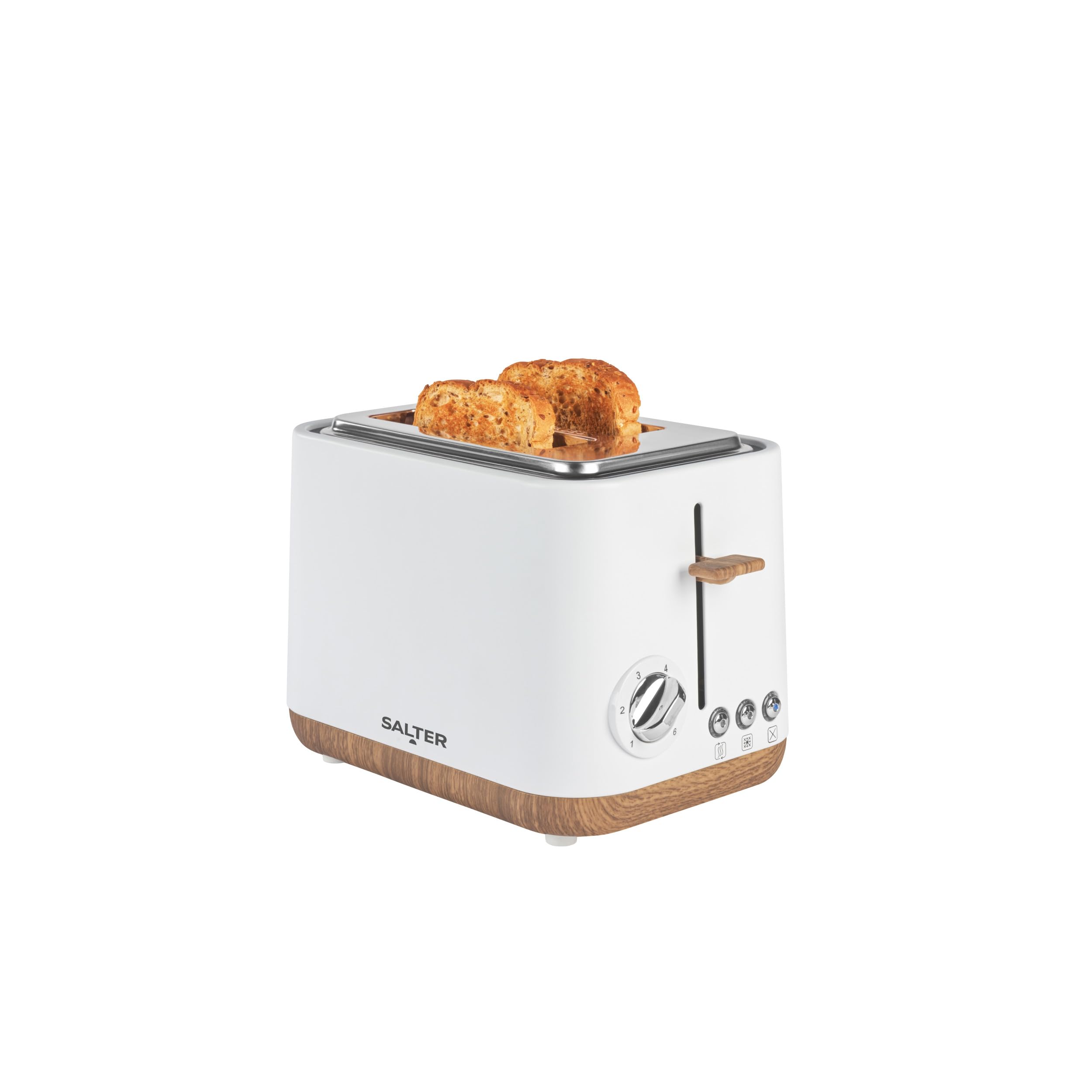 Salter Toronto 2-Slice Toaster – 6 Browning Levels, Defrost/Reheat/Cancel, High-Lift Eject, Wide Slots for Extra Thick Bread or Bagels, Removeable Crumb Tray, Self-Centring Function, 815W, White