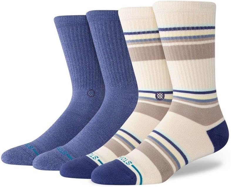 Stance Simpler Times Casual Crew Socks, 2-Pack, Heather Light Blue/Cream, Light Brown, Large (9-12), A556A25SIM